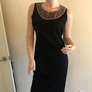 St John Couture black dress with beaded yoke
